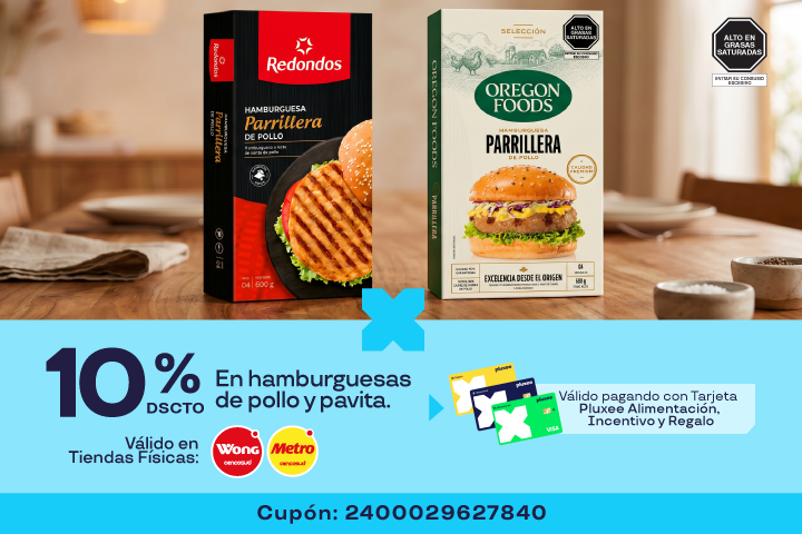 10% EN HAMBURGUESAS DE POLLO Y PAVITA. CUPÓN:2400029627840